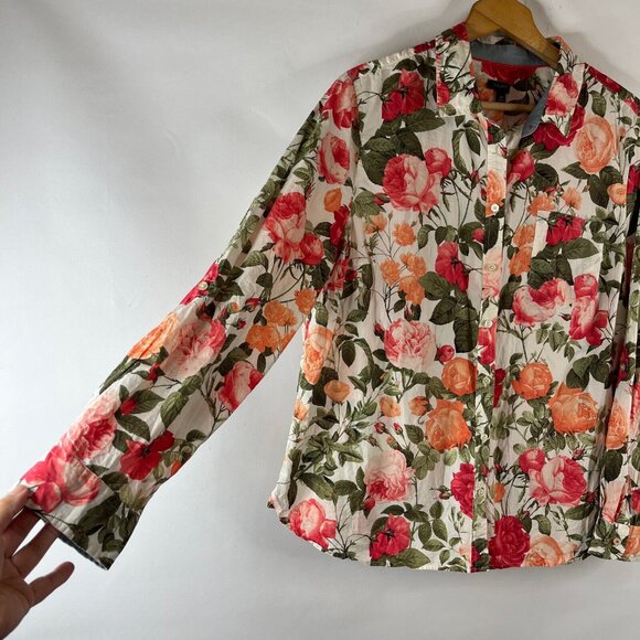 Talbots Womens Button Up Shirt Top Size 20 Multicolor Floral Rose Long Sleeve - Picture 5 of 11